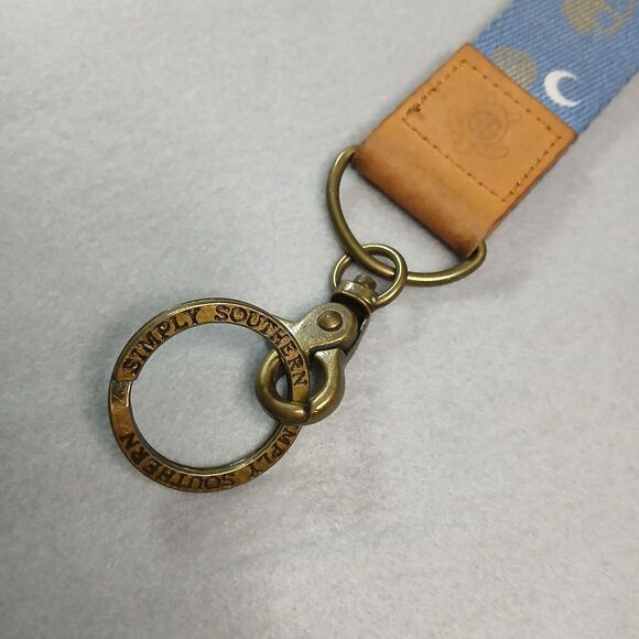 Simply Southern Wrist Keychain Fob Moon Jeep Leather Brass Blue Key Sturdy Strng - Picture 4 of 4